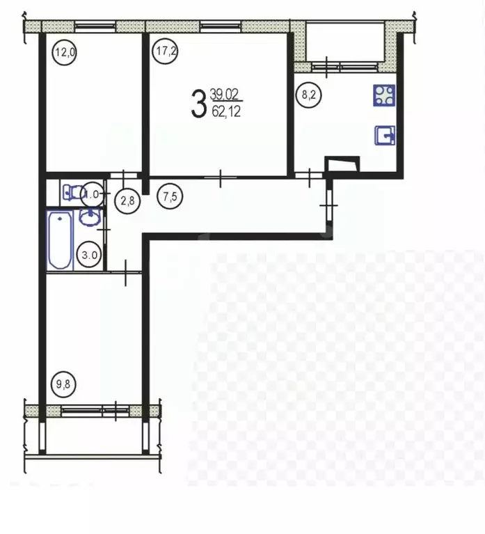3-к кв. Тульская область, Тула Городской пер., 17 (67.4 м) - Фото 2