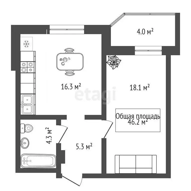 1-комнатная квартира: Новосибирск, Дачная улица, 42 (46.2 м) - Фото 0