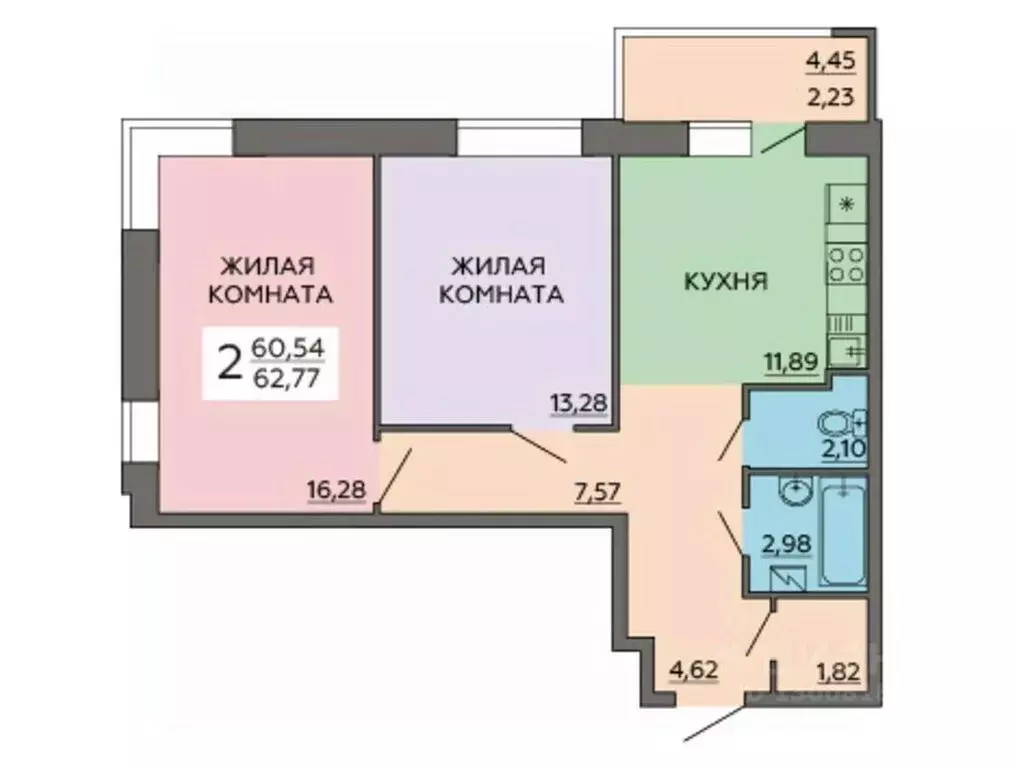 2-к кв. Воронежская область, Воронеж ул. Ворошилова, 63/2 (63.3 м) - Фото 0
