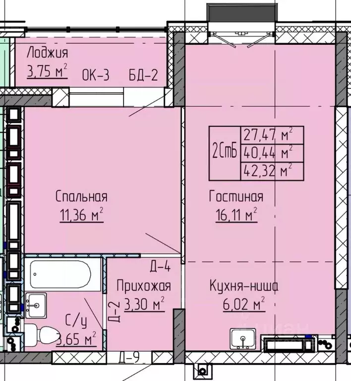 2-к кв. Татарстан, Нижнекамск ул. Баки Урманче, 12 (42.32 м) - Фото 0