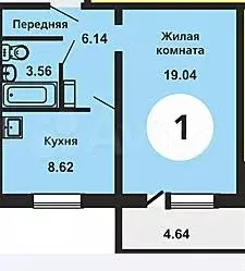 1-к. квартира, 37 м, 3/17 эт. - Фото 0