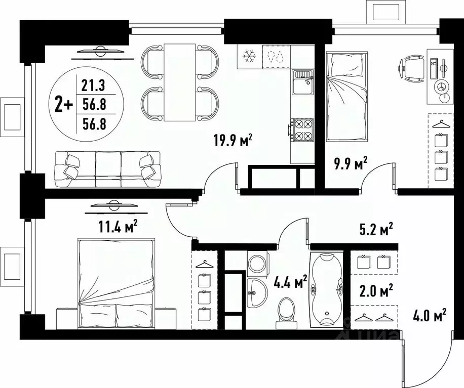 3-к кв. Астраханская область, Астрахань ул. Бэра, 29 (56.8 м) - Фото 2