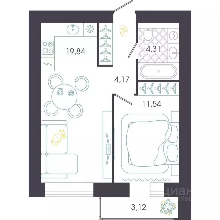 1-к кв. Пензенская область, Пенза Колышлейская ул., 7 (42.12 м) - Фото 1