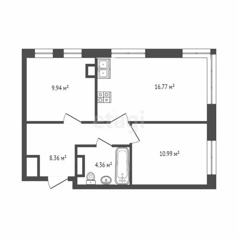 2-комнатная квартира: Тюмень, улица Газовиков, 73к4 (49.6 м) - Фото 0