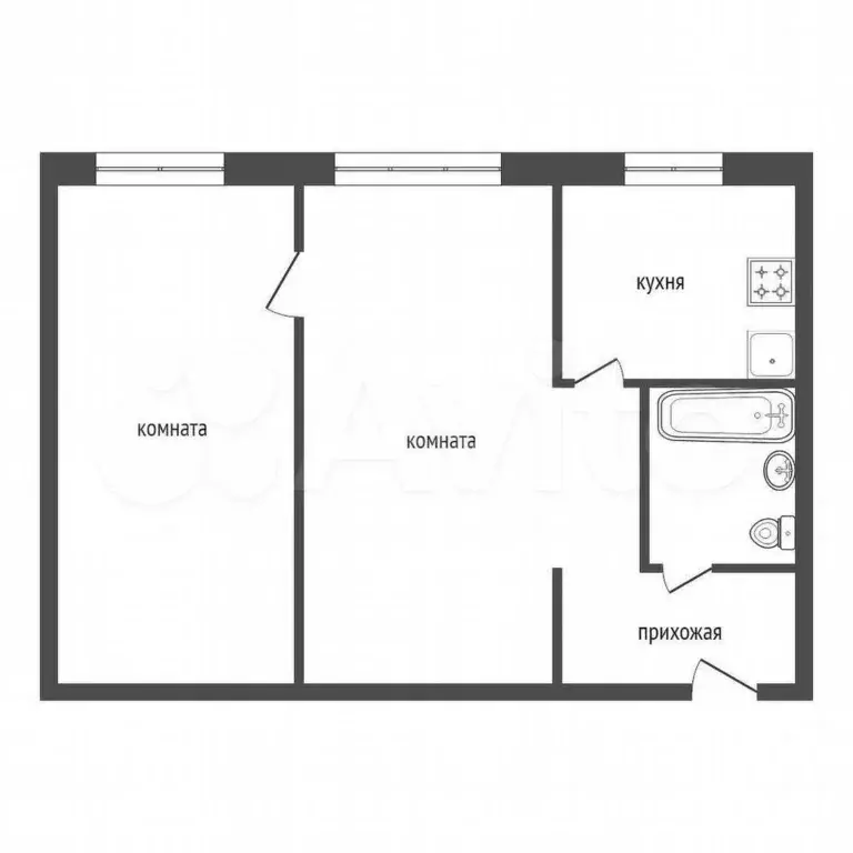 2-к. квартира, 44,1 м, 2/5 эт. - Фото 0