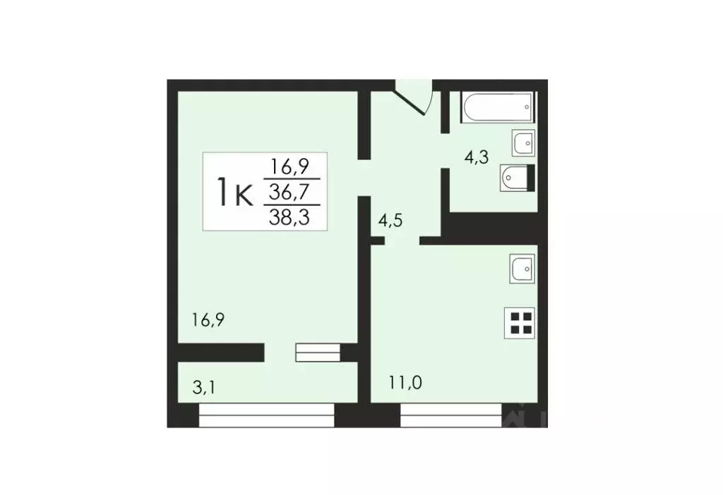 1-к кв. Воронежская область, Воронеж Острогожская ул. (38.3 м) - Фото 0