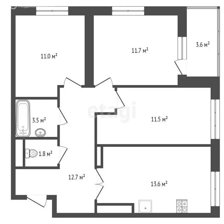 3-комнатная квартира: Тюмень, Интернациональная улица, 197А (67 м) - Фото 1
