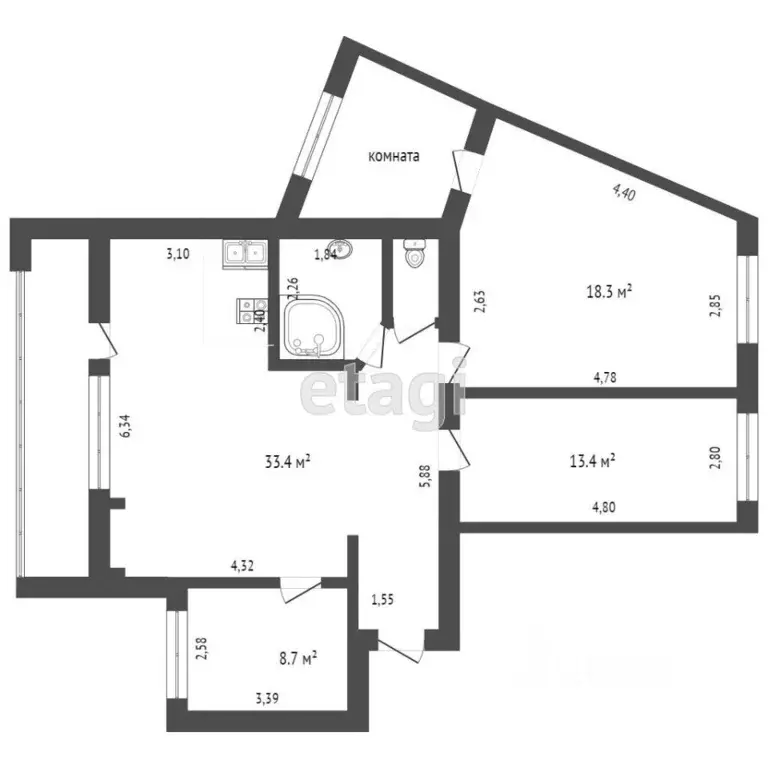 3-к кв. Тюменская область, Тюмень Широтная ул., 106 (81.1 м) - Фото 2