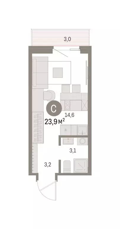 Квартира-студия: Курган, жилой район Центральный, ЖК Дом Кино (23.86 ... - Фото 2
