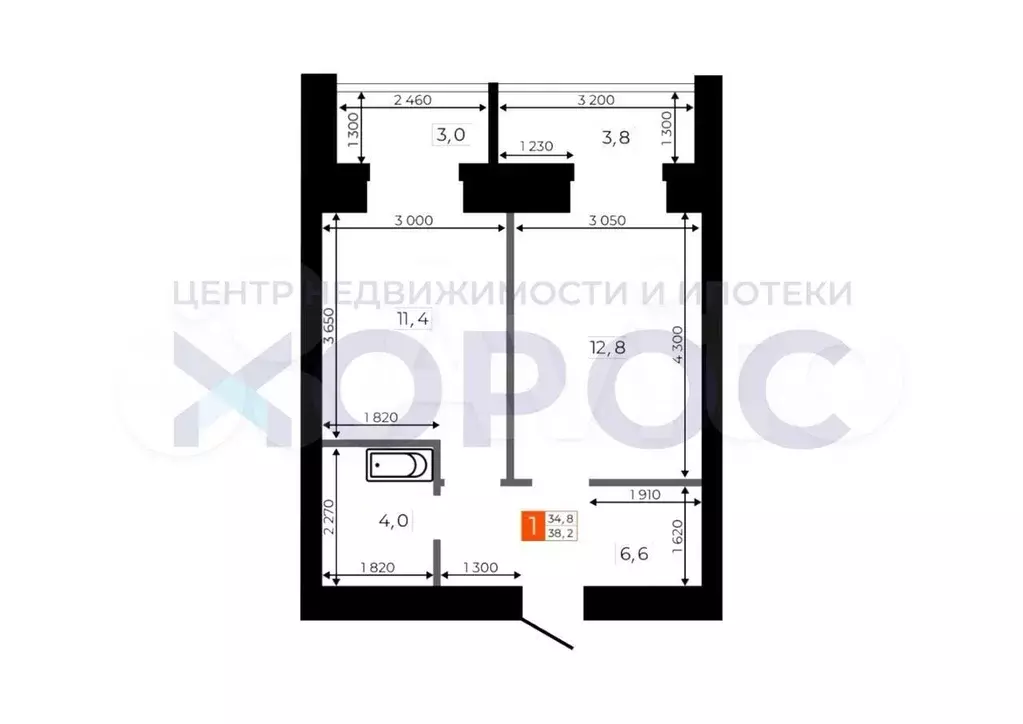 1-к. квартира, 38,1 м, 2/9 эт. - Фото 0