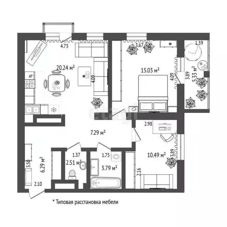 2-к кв. Тюменская область, Тюмень ул. Фармана Салманова, 24 (65.4 м) - Фото 0