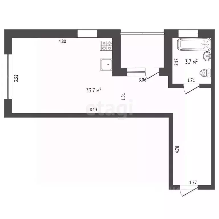 1-к кв. Тюменская область, Тюмень ул. Вьюжная, 10 (34.0 м) - Фото 2