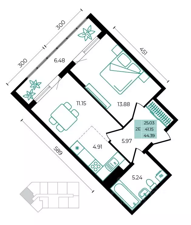 2-к кв. Адыгея, Майкопский район, пос. Тульский ул. Заречная (44.39 м) - Фото 1
