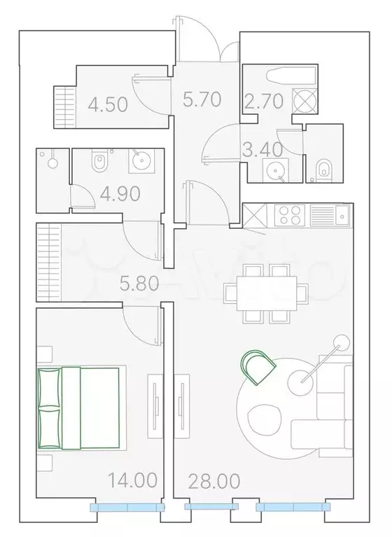 1-к. квартира, 69 м, 3/7 эт. - Фото 0