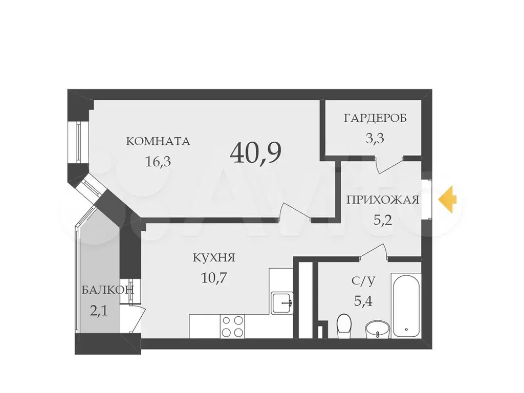 1-к. квартира, 40,9 м, 18/24 эт. - Фото 0