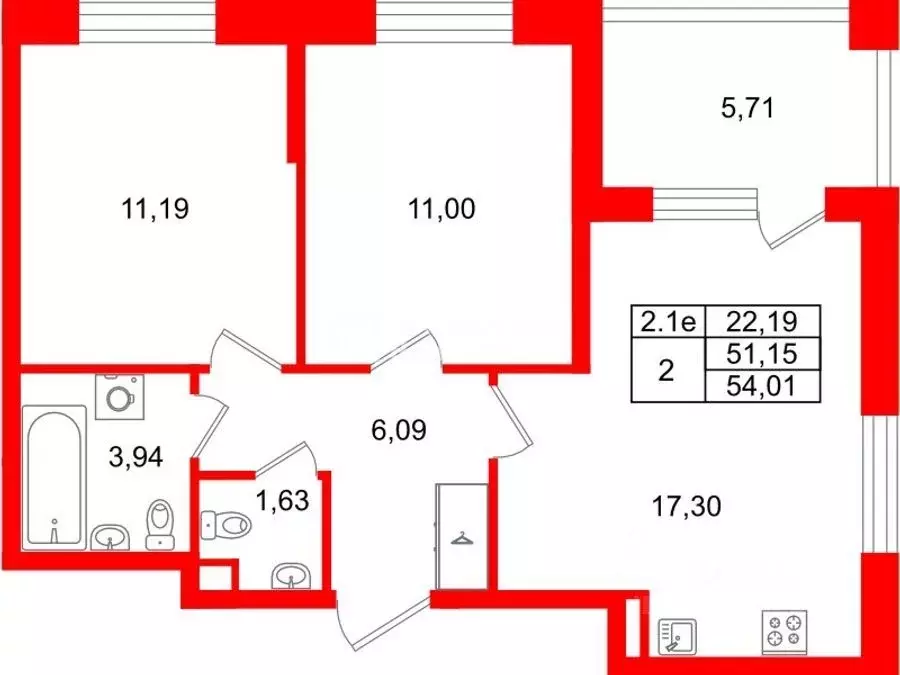2-к кв. Санкт-Петербург Пулковское ш., 99к6 (51.15 м) - Фото 1