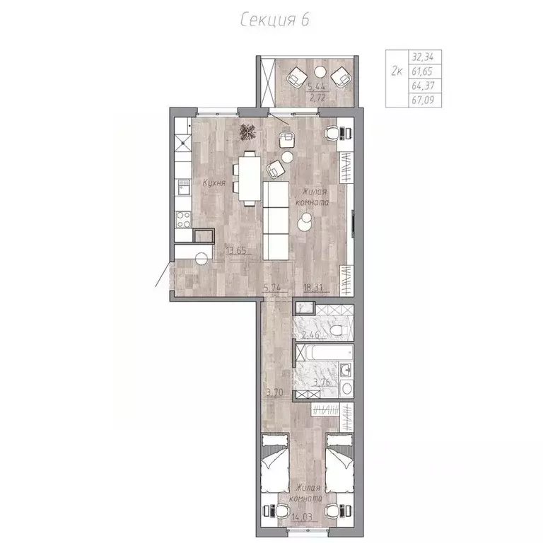 2-к кв. Хабаровский край, Хабаровск пос. Березовка, Эколенд жилой ... - Фото 1