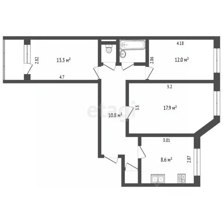 3-к кв. Ямало-Ненецкий АО, Новый Уренгой Юбилейный мкр, 5/7 (67.6 м) - Фото 2