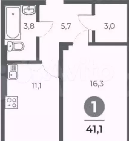 1-к. квартира, 41 м, 15/17 эт. - Фото 0