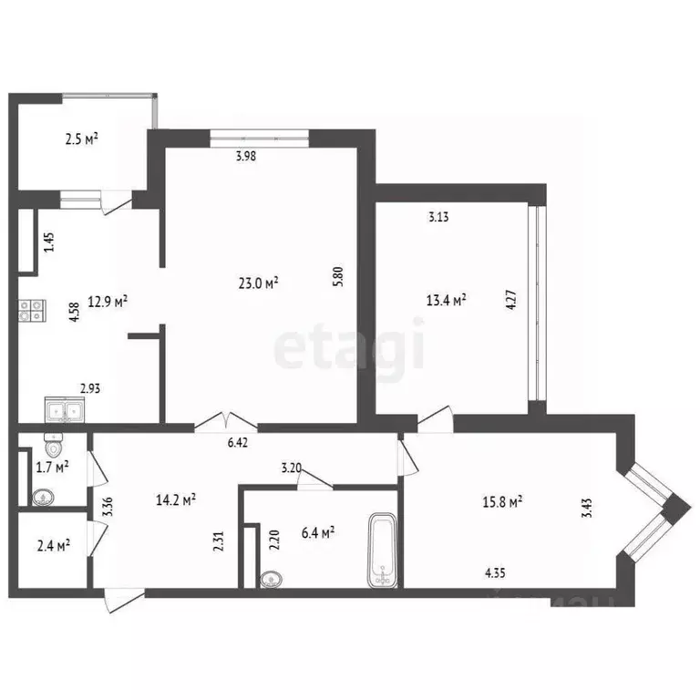 3-к кв. Тюменская область, Тюмень ул. Николая Федорова, 12к1 (89.8 м) - Фото 2