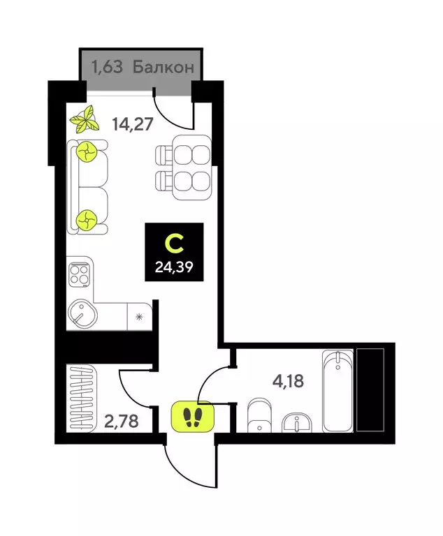 Квартира-студия: Тюмень, улица Андрея Приказнова, 1 (23.1 м) - Фото 1