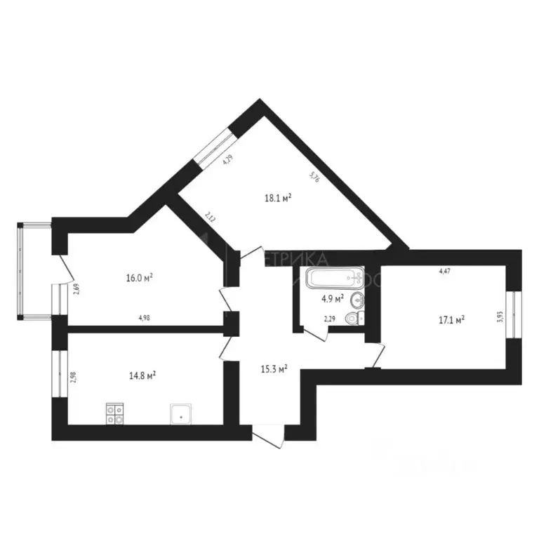 3-к кв. Тюменская область, Тюмень Первомайская ул., 60к1 (86.5 м) - Фото 2