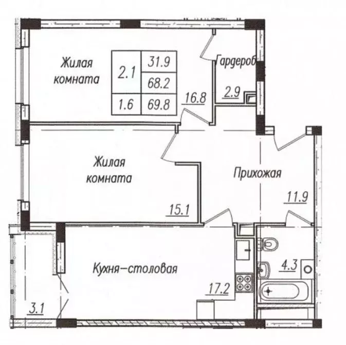 2-к кв. Тамбовская область, Тамбов Панорама жилой комплекс (69.8 м) - Фото 2
