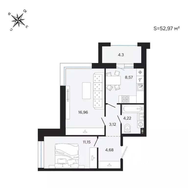2-к кв. Карелия, Петрозаводск Береговая ул. (52.97 м) - Фото 1