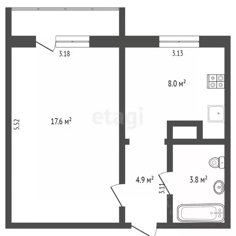 1-к кв. Ямало-Ненецкий АО, Ноябрьск Магистральная ул., 113Б (33.7 м) - Фото 2
