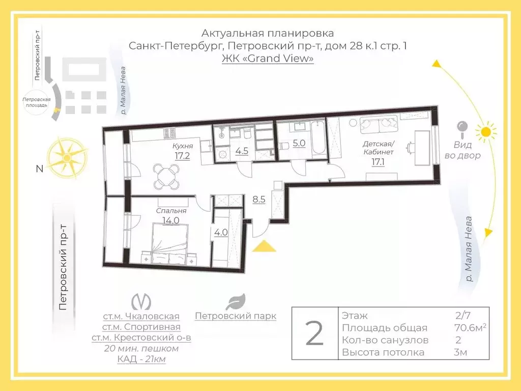 2-к кв. Санкт-Петербург Петровский просп., 28к1 (70.6 м) - Фото 2