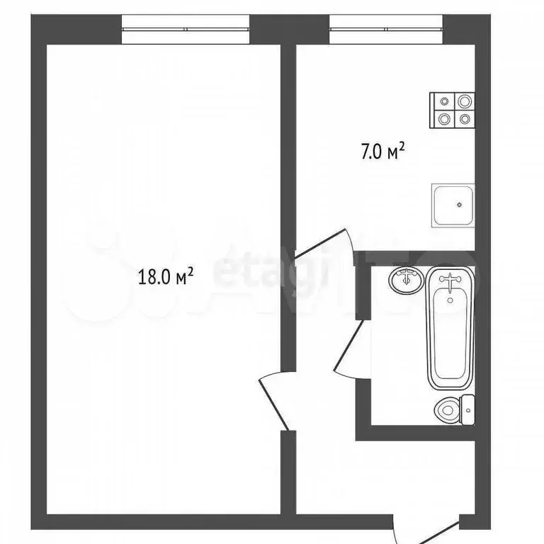1-к. квартира, 30 м, 1/4 эт. - Фото 1