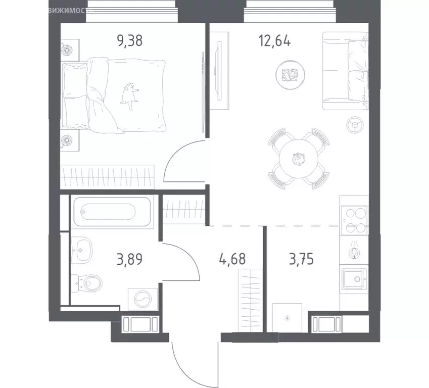 1-комнатная квартира: село Ям, улица Мезенцева, 22 (33.9 м) - Фото 1