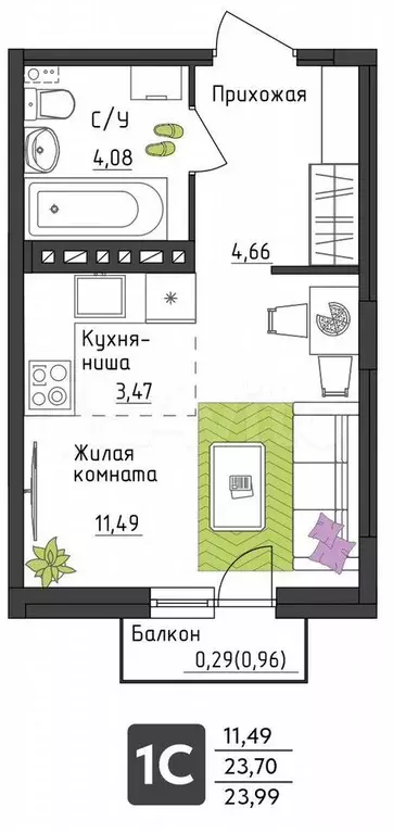 Квартира-студия, 24 м, 3/4 эт. - Фото 0