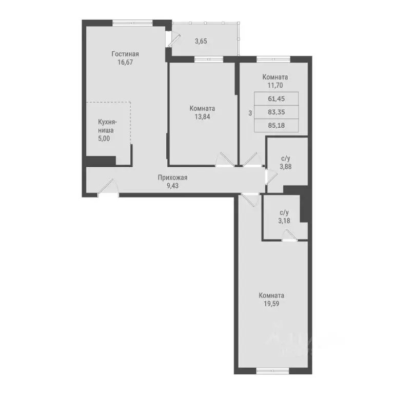 3-к кв. Ханты-Мансийский АО, Сургут Игоря Киртбая ул., 1А (85.18 м) - Фото 1