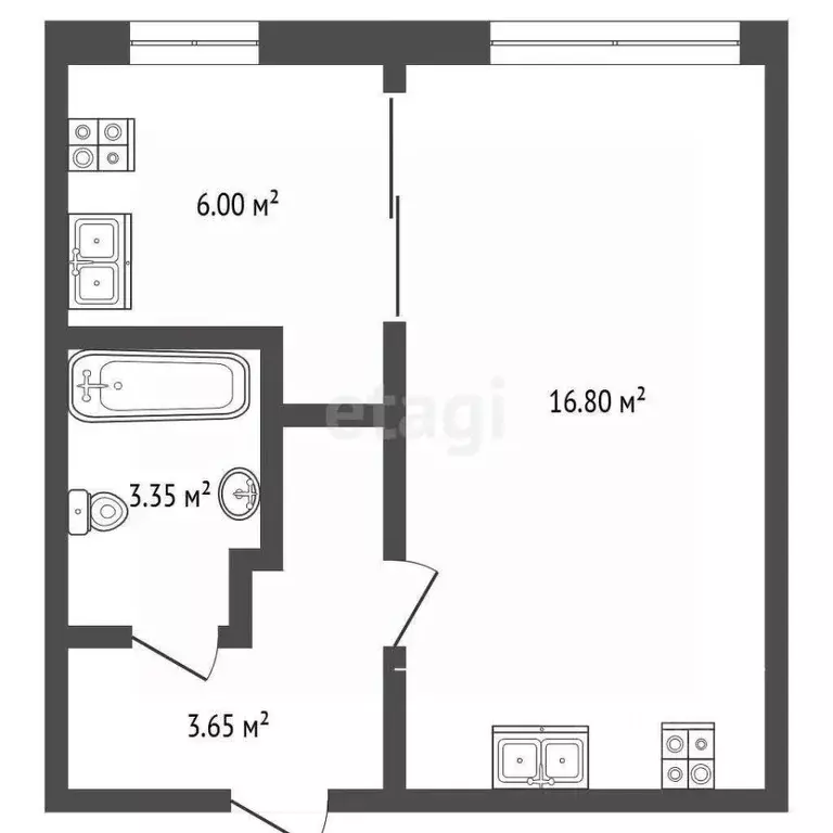 Студия Севастополь ул. Гоголя, 42 (30.0 м) - Фото 2