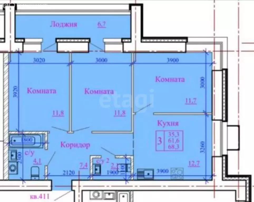 3-комнатная квартира: Сыктывкар, Октябрьский проспект, 137 (61.6 м) - Фото 1