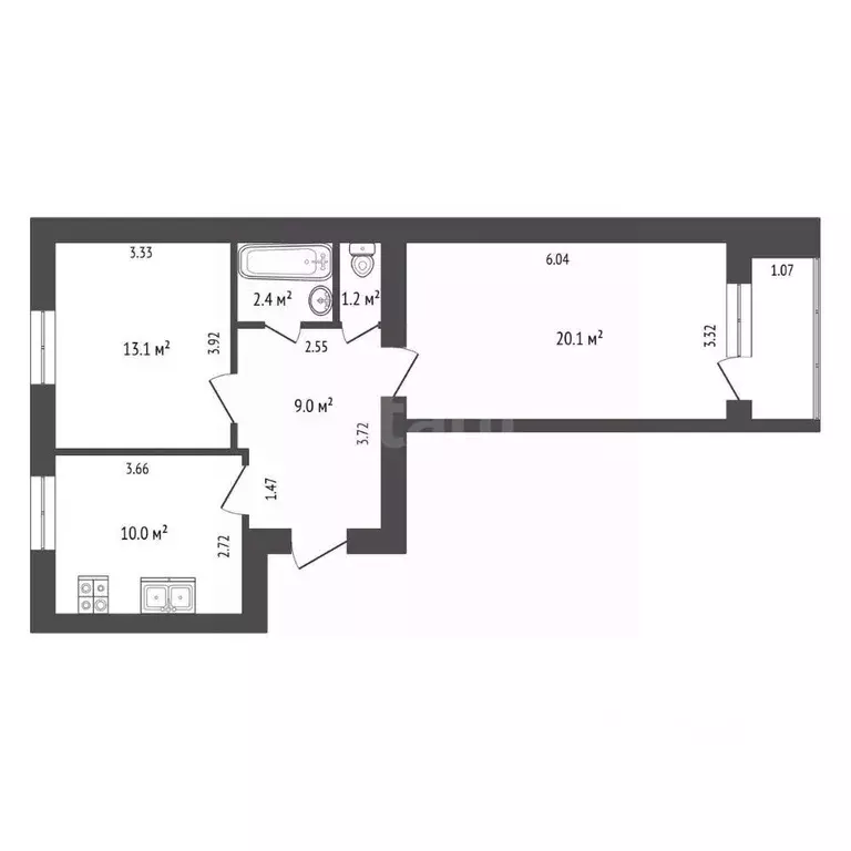 2-к кв. Татарстан, Нижнекамск просп. Строителей, 48 (55.8 м) - Фото 2