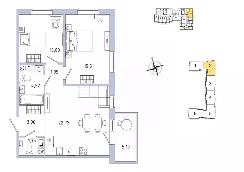2-к кв. Ленинградская область, Гатчина Въезд мкр,  (62.74 м) - Фото 1