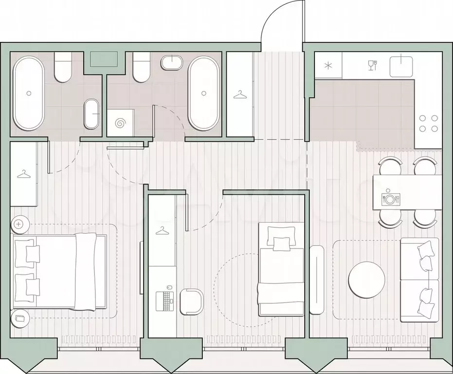 2-к. квартира, 55,5 м, 8/13 эт. - Фото 0