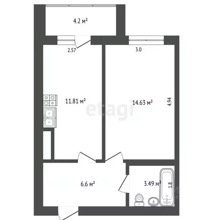 1-к кв. Смоленская область, Смоленск проезд Ипподромный, 7к2 (41.0 м) - Фото 2