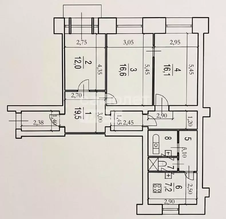 3-к кв. Санкт-Петербург Бассейная ул., 45 (79.4 м) - Фото 2