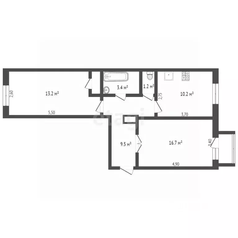 2-к кв. Кемеровская область, Киселевск ул. Ленина, 45 (60.0 м) - Фото 1