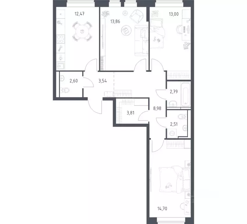 Квартира, 3 комнаты, 78.26 м - Фото 1