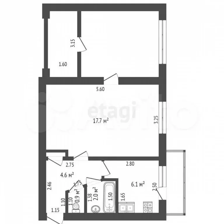 2-к. квартира, 37 м, 4/5 эт. - Фото 0