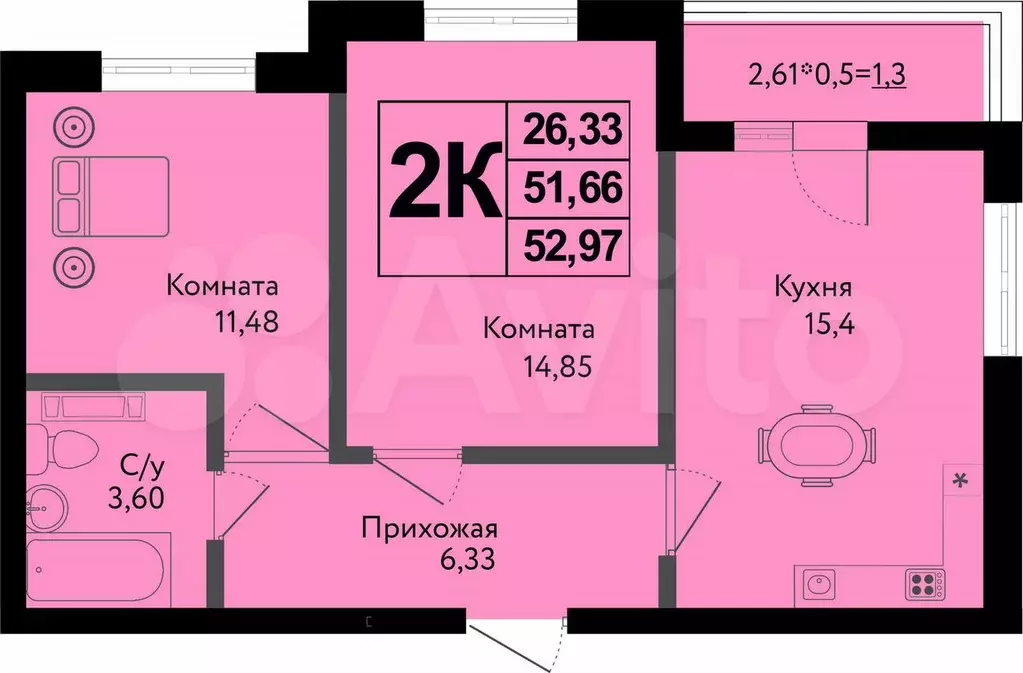 2-к. квартира, 53 м, 7/12 эт. - Фото 0