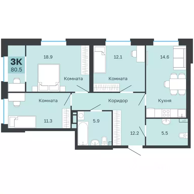 3-к кв. Пермский край, Пермь Парковый просп., 24 (80.5 м) - Фото 1