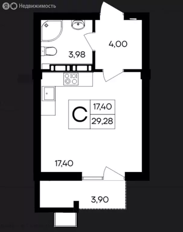 Квартира-студия: Гвардейское, Магистральная улица (29.28 м) - Фото 1