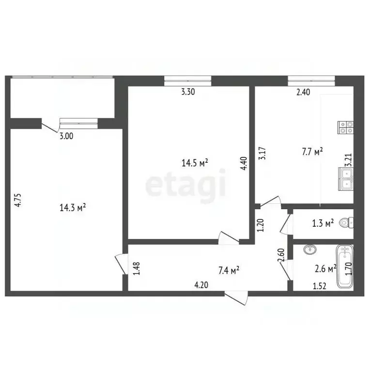 2-к кв. Алтайский край, Барнаул ул. Парижской Коммуны, 46/112 (47.3 м) - Фото 2