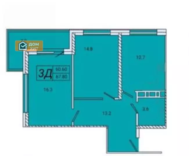 2-комнатная квартира: Восход, улица Авроры, 77к3 (67.8 м) - Фото 1