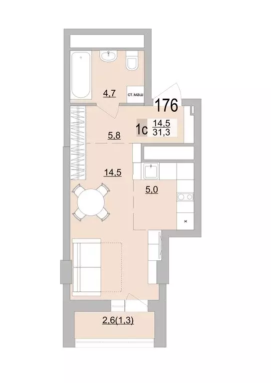 Квартира-студия: Екатеринбург, Черкасская улица, 5к3 (31.3 м) - Фото 0